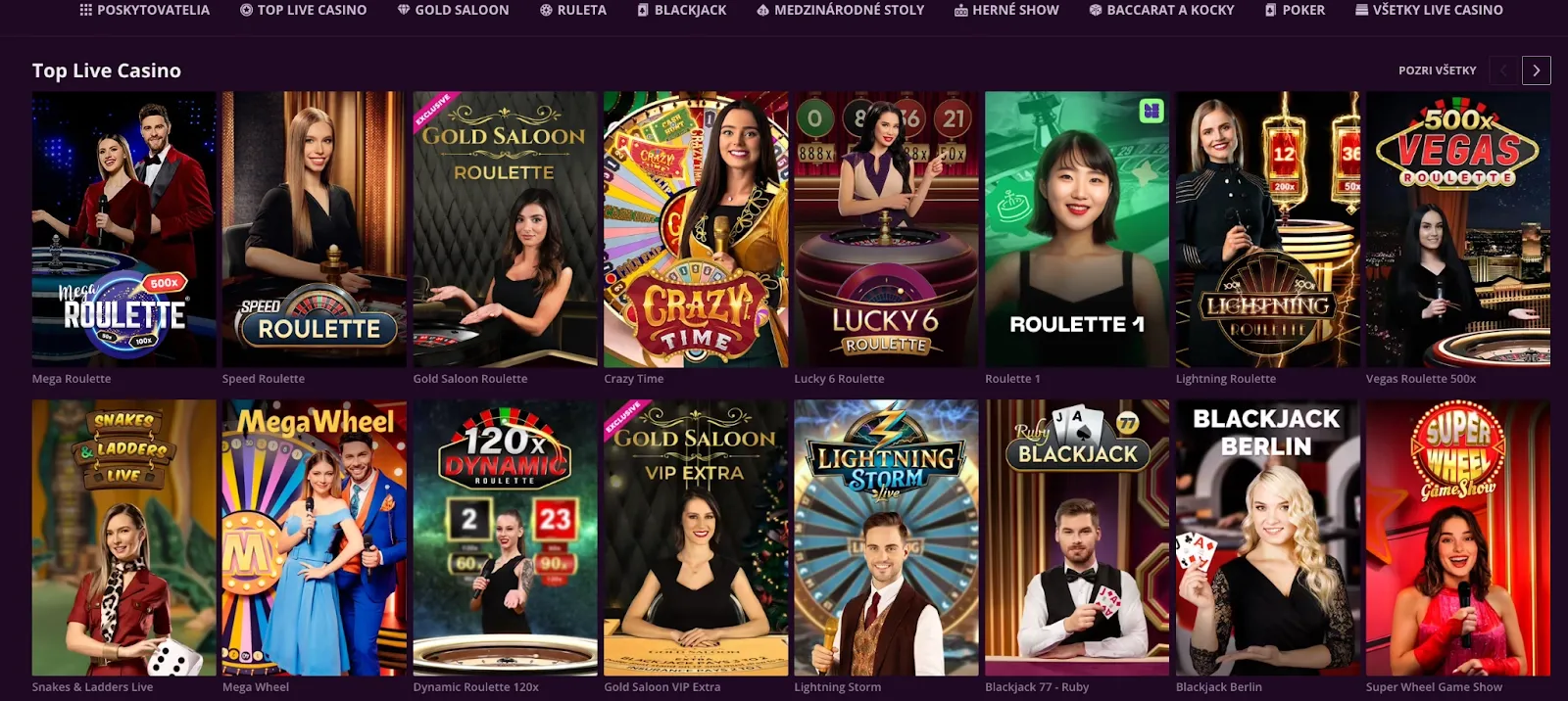Top live kasínové hry v Malina Casino.